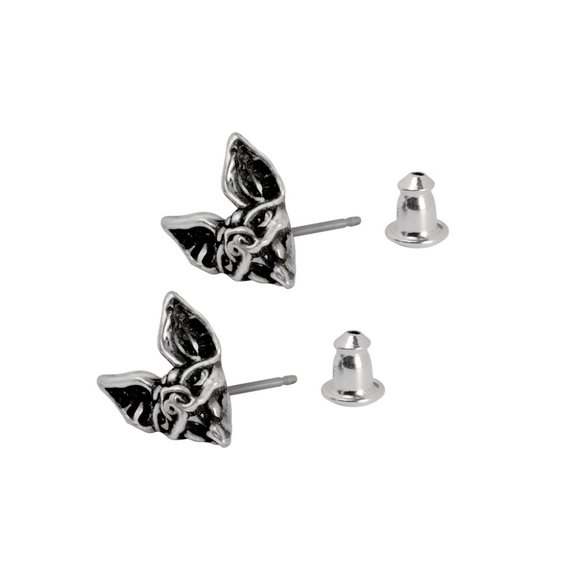 Alchemy Gothic Cauchemar Studs Bat Head Earrings Pair Surgical Steel Posts NWT - Picture 3 of 4